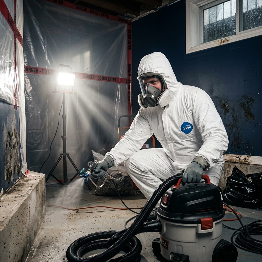 Professional mold remediation technician at work in Suffolk County NY